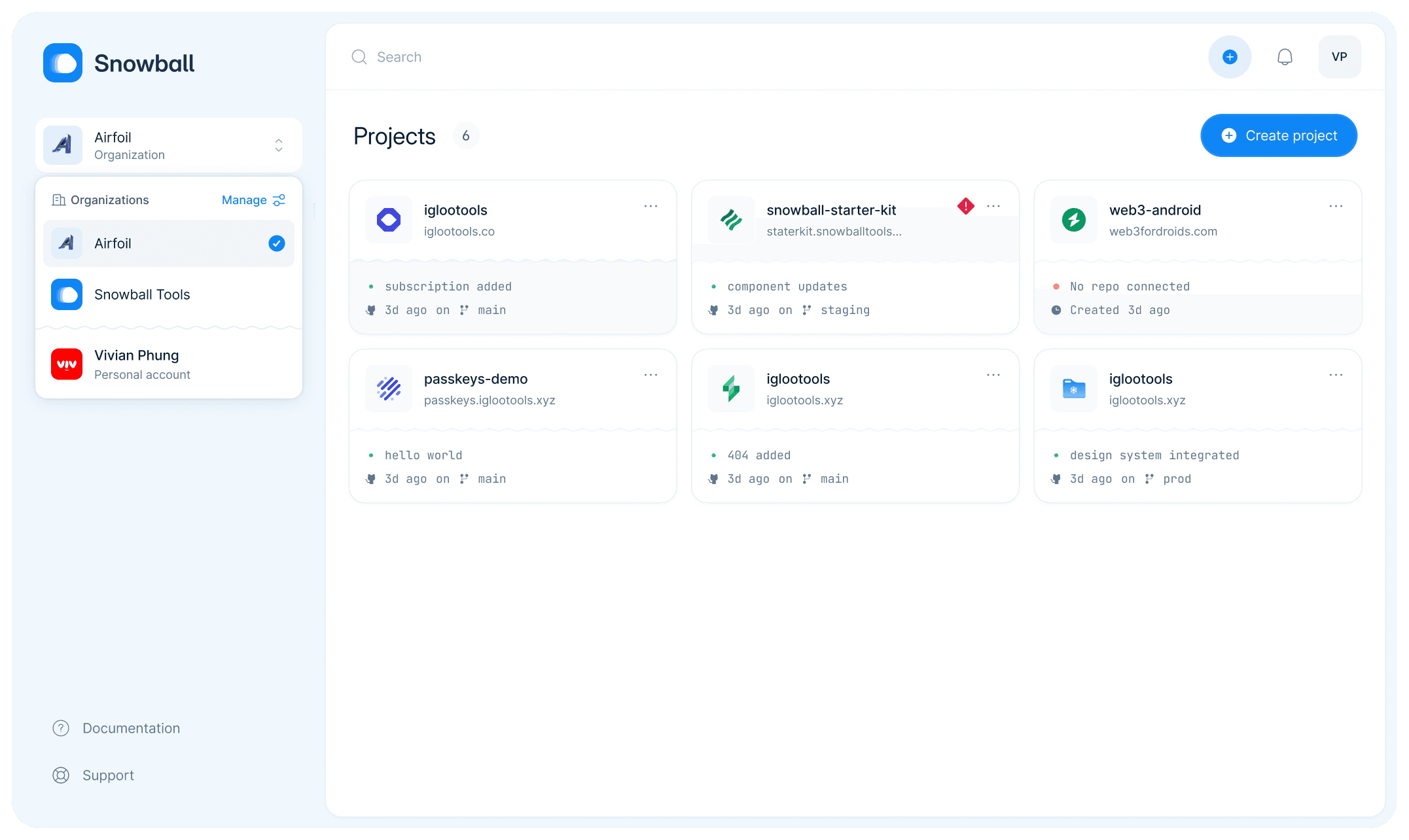 snowball application ui